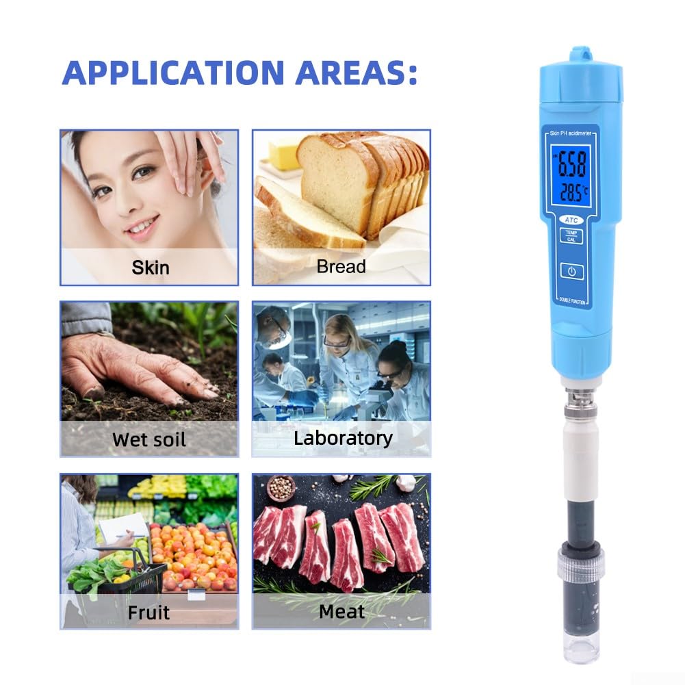 Misuratore di pH, misuratore di pH, termometro LCD per acqua, cibo, suolo, frutta, carne, laboratorio, acidità digitale