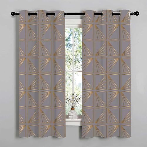 Cortinas Blackout para Habitacion Brown Geometry Lattice Line Modern Accordion Doors Garage Curtain 85Inch Width by 85Inch Length,2 Panels