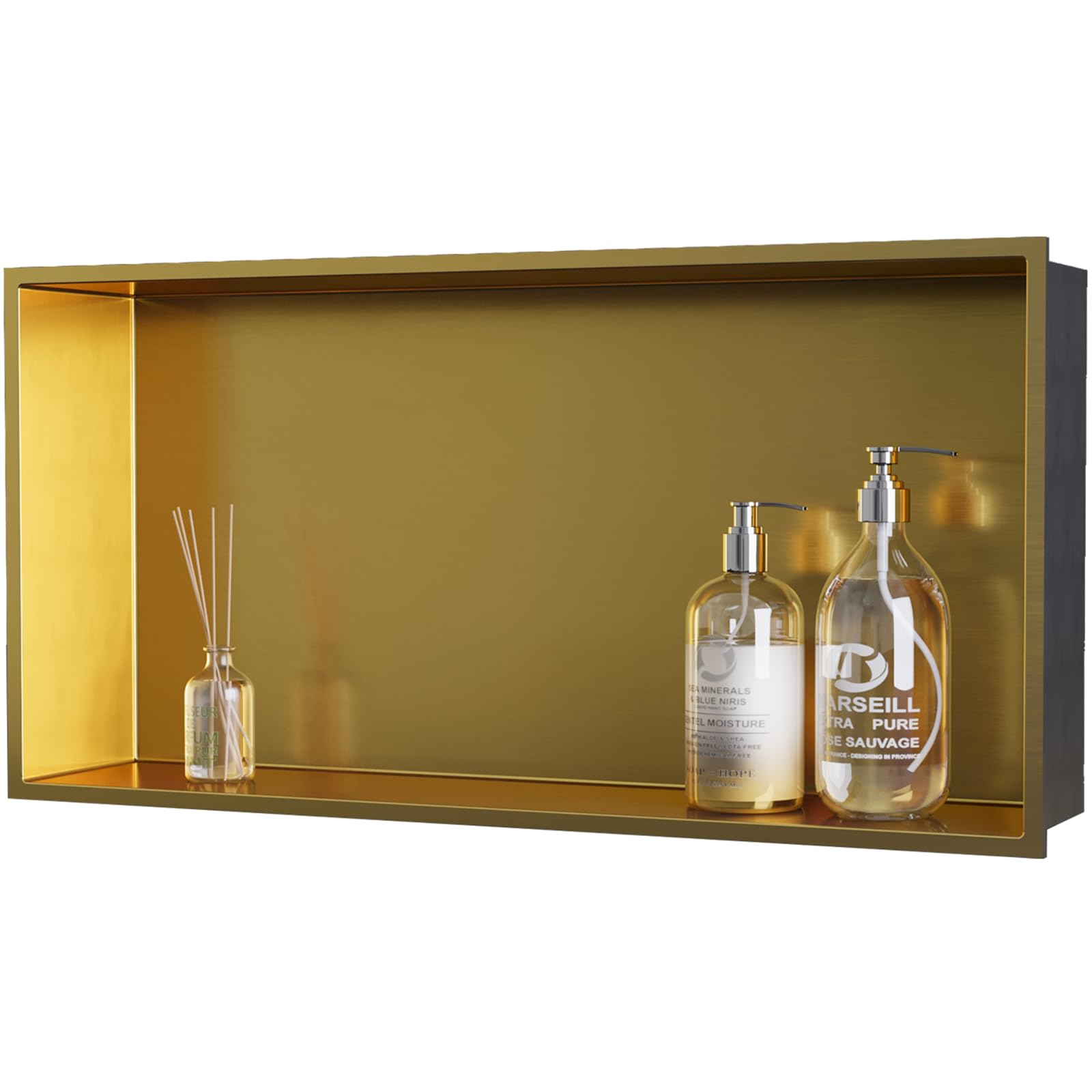 Photo 1 of ***USED SCRATCHES ON ITEM***OLNGYUE Brushed Gold Shower Niche: No Tile Needed Stainless Steel - 24"x12" Recessed Wall Niches Shelf for Bathroom Kitchen Toilet Storage