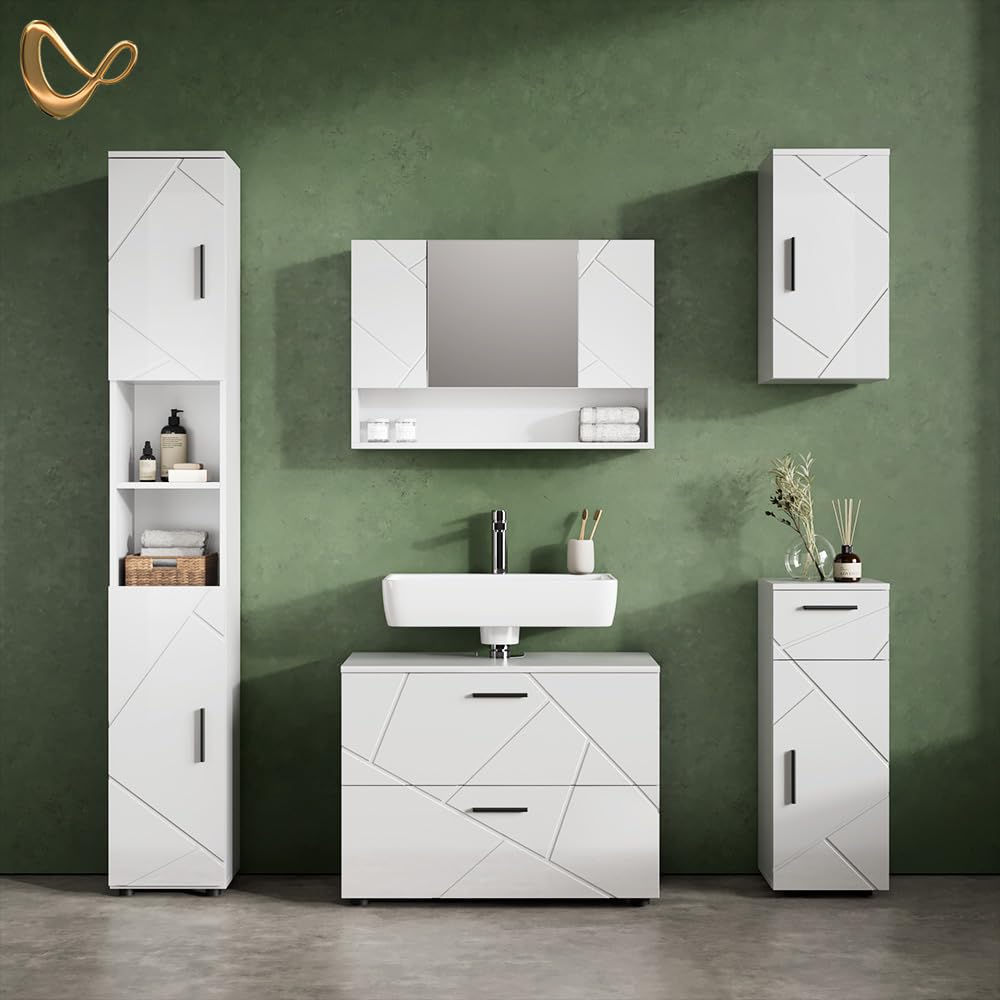 Livinity Armario de baño Mediano Ronco, Blanco Alto Brillo, 30 x 81 cm