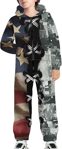 Miniatura 5 de GIFTPUZZ Enterizo con capucha y pantalones largos de manga larga para niños, con bolsillos frontales, disfraces de vacaciones, para jugar, cosplay