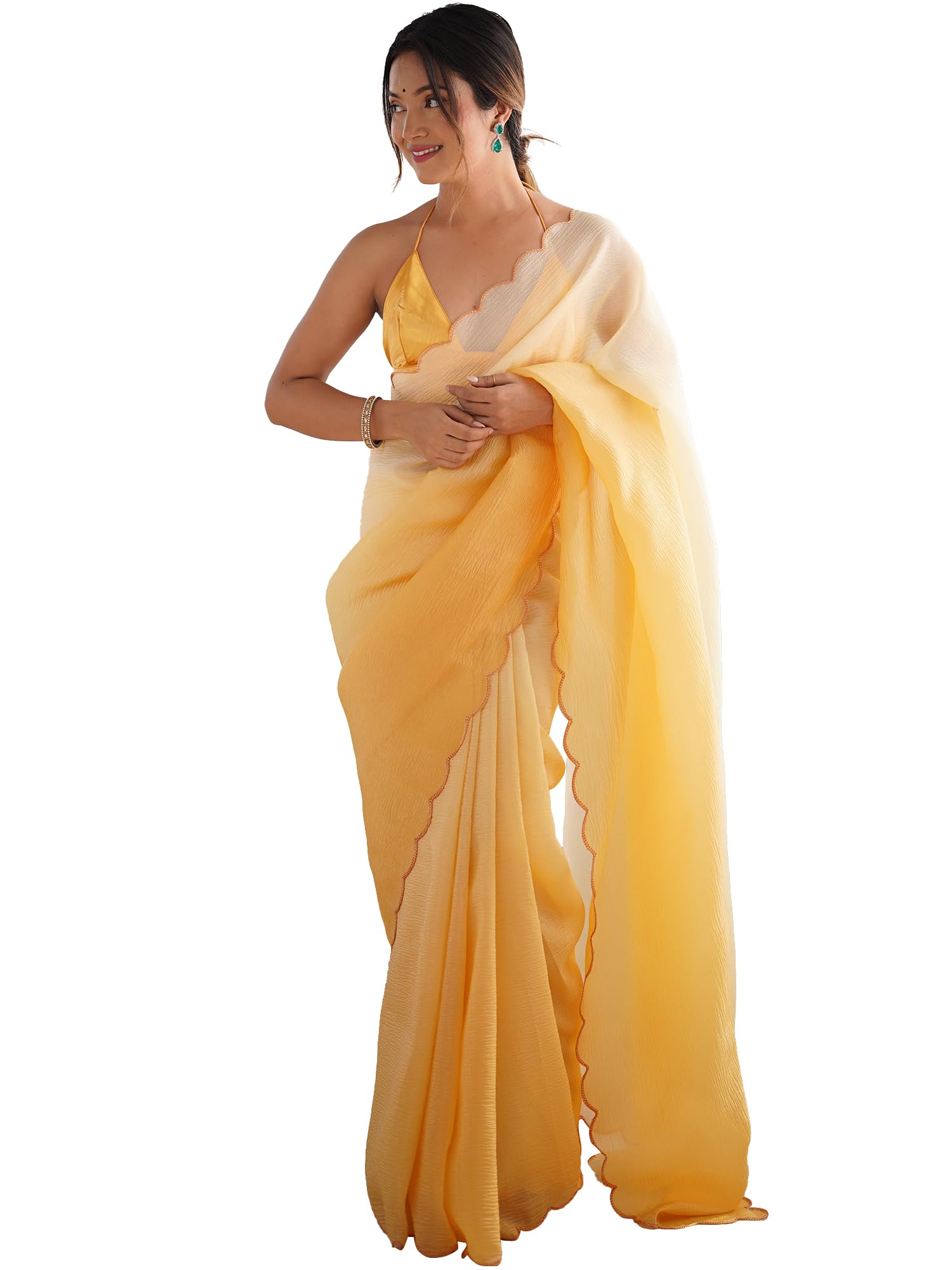 Women's Chiffon Solid Saree With Unstitched Blouse Piece (AARYAN16201_KR_Parent)-image-9