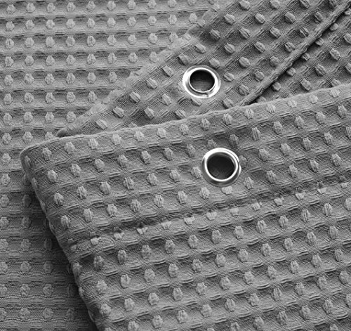 Image of Waffle Weave Fabric Shower Curtain, Spa, Hotel Luxury, Gray Pique Pattern, 71 x 72 Inches Decorative Bathroom Curtain