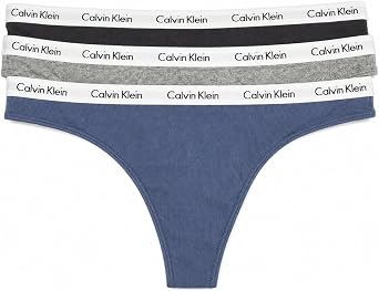 Calvin Klein Womens Ribbed Cotton Thong Panty, Logo Waistband, 3 Pack