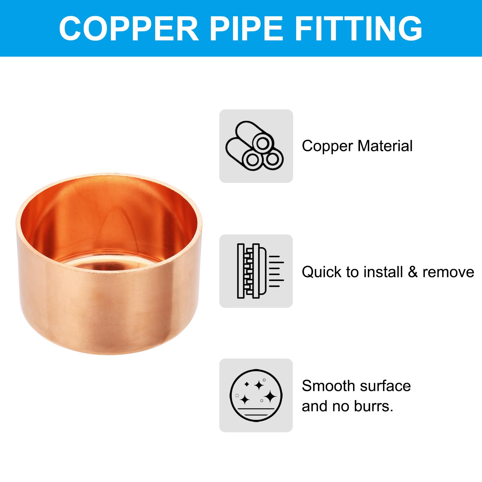 PATIKIL Tapa De Cobre De 4 Pulgadas Para Extremo De Tubo 1 Pieza Tapa De Cobre Para Sellado Conectores Para Soldar Para Fontanería HVAC Aire Acondicionado