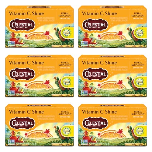 Celestial Seasonings Vitamin C Shine Herbal Tea Caffeine Free 20 Tea Bags Box (Pack of 6)