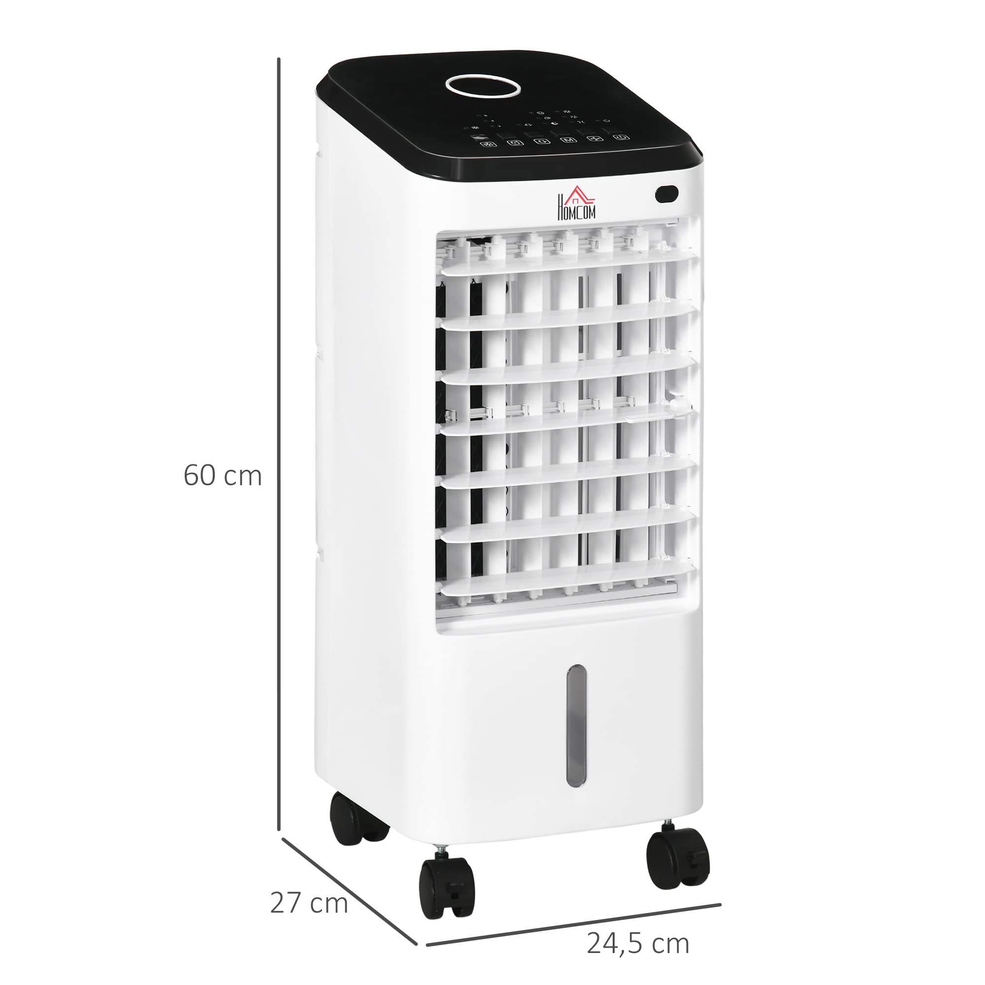 HOMCOM Refroidisseur d'air ventilateur humidificateur 3 en 1 sur roulettes télécommande 3 modes 3 vitesses minuterie et oscillant réservoir 3,5L avec 2 blocs réfrigérants blanc