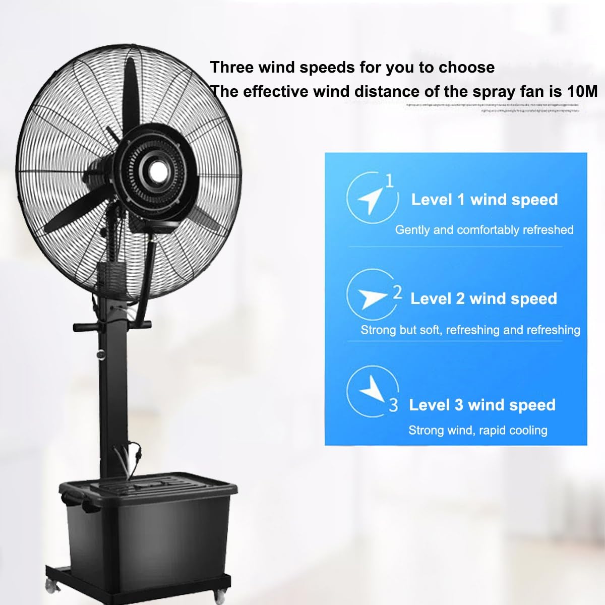 Ventiladores de pedestal. Ventilador nebulizador industrial con tanque de agua de 11 galones y oscilación de 90 grados para enfriar patios, garajes, gimnasios y talleres. Ventilador de pedestal grand