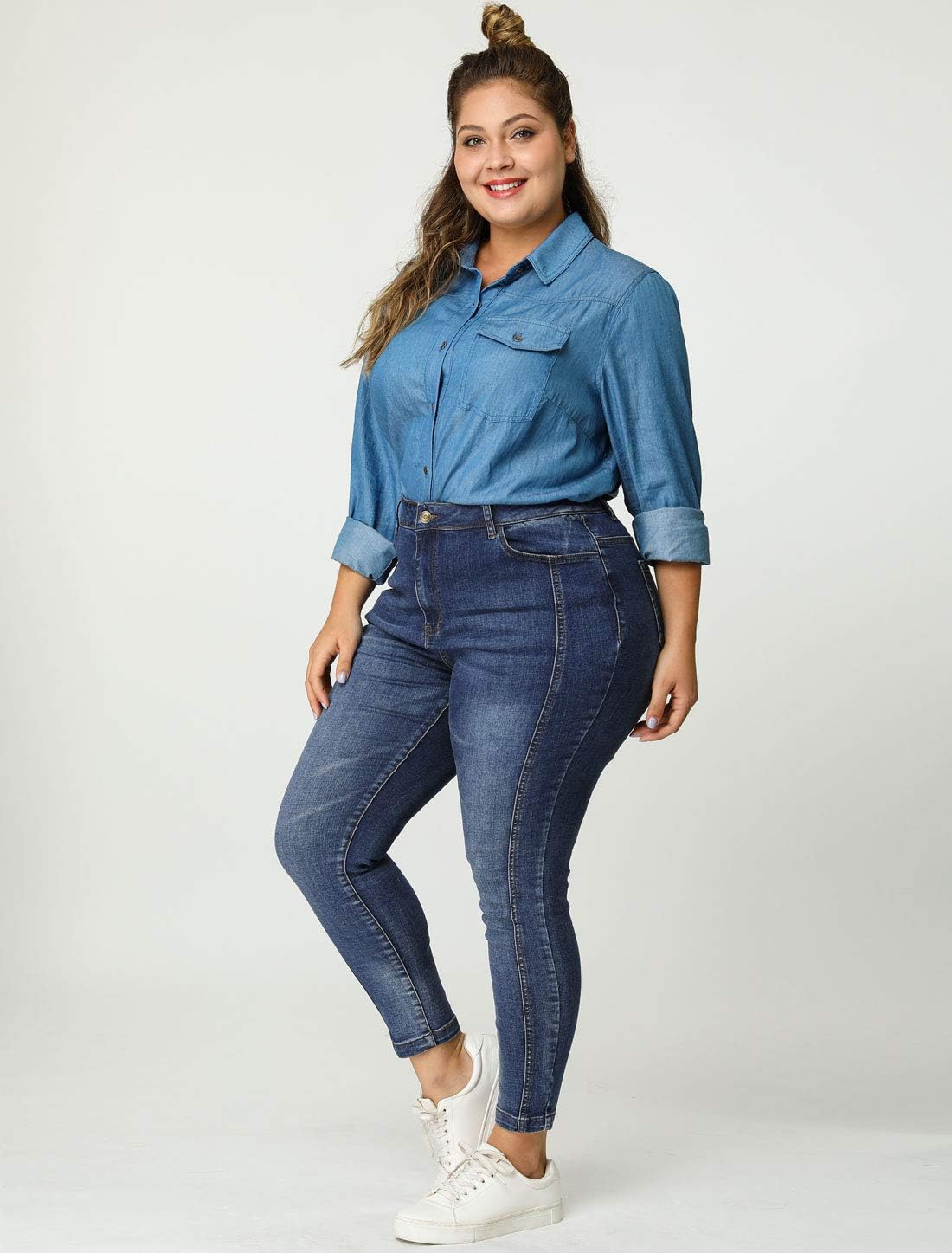 Agnes Orinda Women's Plus Size Jeans Washed Stretchy Skinny Jean Classic High Rise Casual Jeggings Denim Pants - Image 4