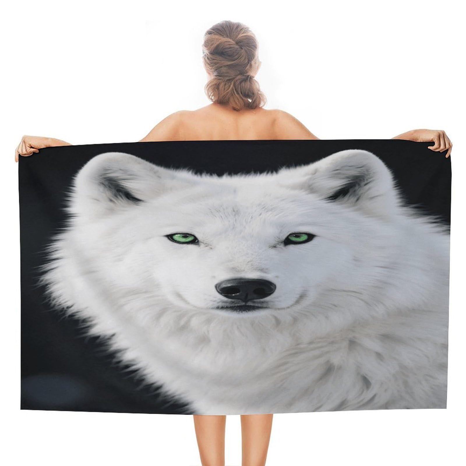 VstaDank Cool White Wolf with Green Eyes Beach Towel 51x31 Inch Oversized Soft Bath Towel Luxury Plush Thick Hotel Swim Pool Towels Super Quick Dry Travel Towels for Camping Gym Sports Yoga