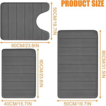 3 Piece Bath Mat Set,Bath and Toilet Mat Set,Machine Washable Super Absorbent Bath Floor Rug,Non Slip Bath Mats for Bathroom,Bedroom,Living Room,40x60+U50x60+50x80cm (Black)