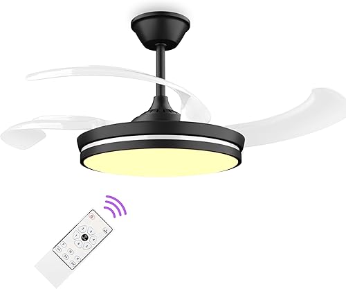 Ventilador de techo retráctil con luces, ventilador de techo retráctil de 42 pulgadas con luz LED y control remoto, motor silencioso de cuchillas