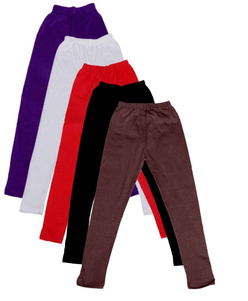 Indistar Boys Cotton Super Soft Full Ankle Length Leggings (Pack of 5)_Purple::White::Red::Black::Brown_5-6 Years-image-37