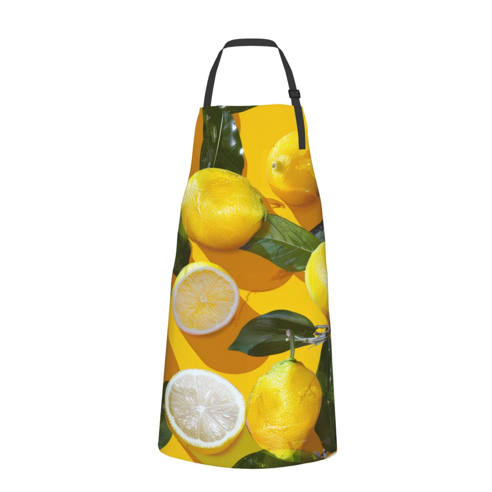 Yellow Lemons Printed Chef Apron for Men Women Adjustable Bib Apron Funny Cooking Aprons with Pockets