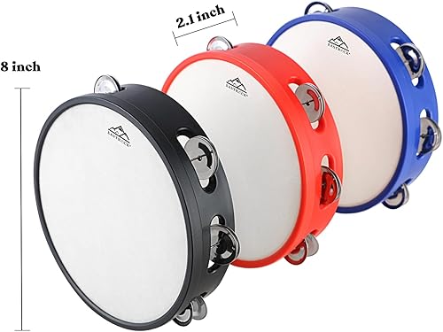 Miniatura 2 de EASTROCK Pandereta de 8 pulgadas, campana de tambor de mano de abedul de metal, jingles de percusión musical, campana, pandereta, instrumento