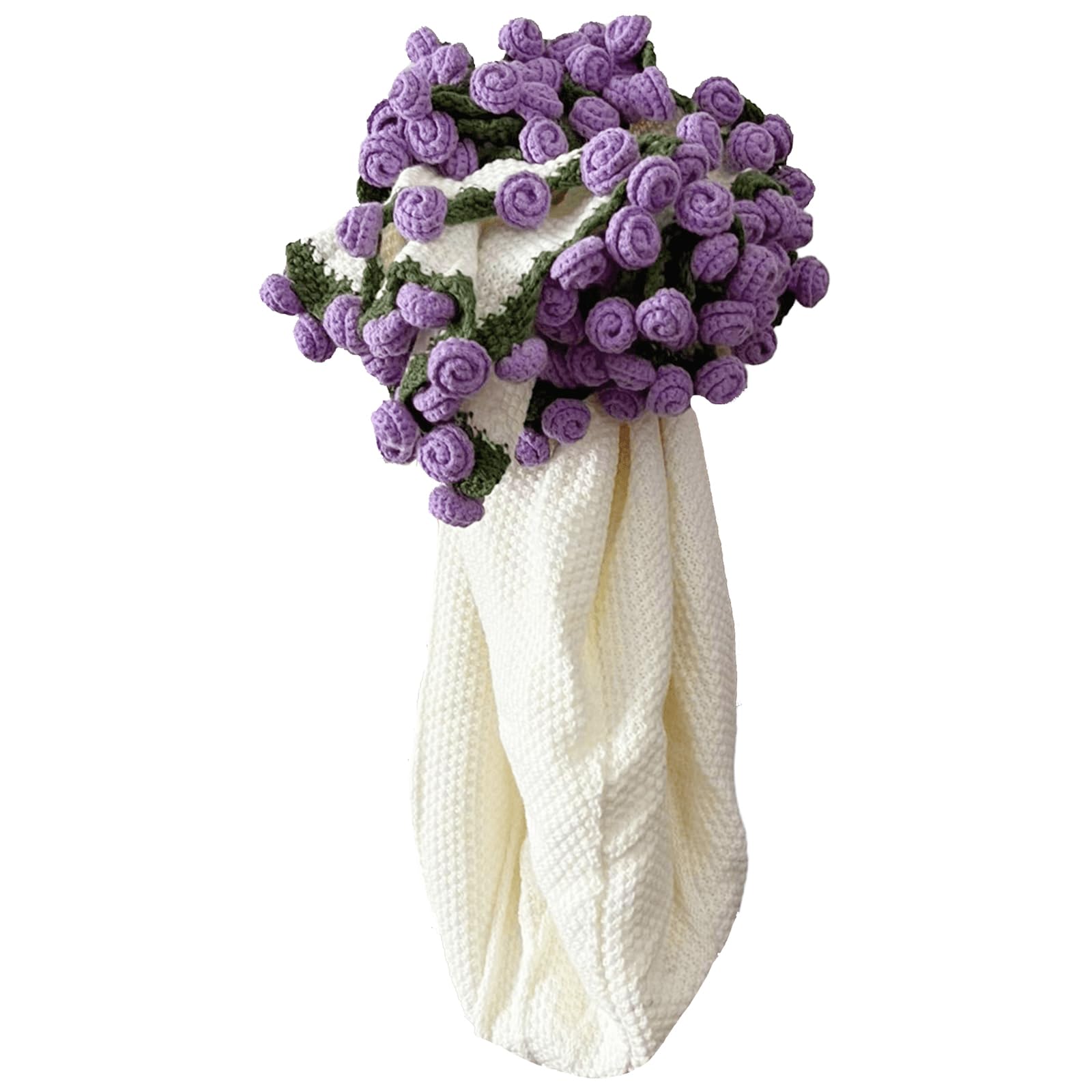63" Rose Bouquet Blanket, Crochet Roses, Flower Blanket Crochet, Lightweight Romantic Flower Bouquets Knitted Throw Blankets(Finished-Purple,63in)