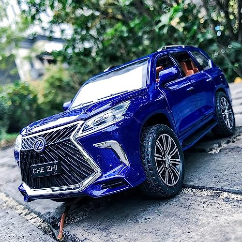 Image of 1:24 Lexus 570 Off-Road Luxury SUV Model Diecast Car, Zinc Alloy Pull Back Toy with Sound & Light, for Kids Boys & Girls (Blue)