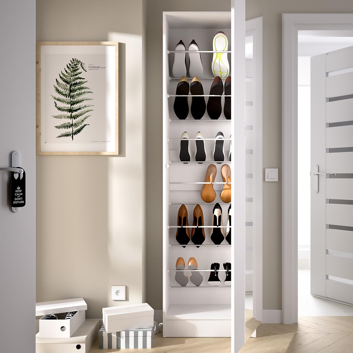 DEKIT GRUPO RIMOBEL Jazz Armario Zapatero con Espejo, Madera de ingeniería, Blanco, 185x50x27 cm