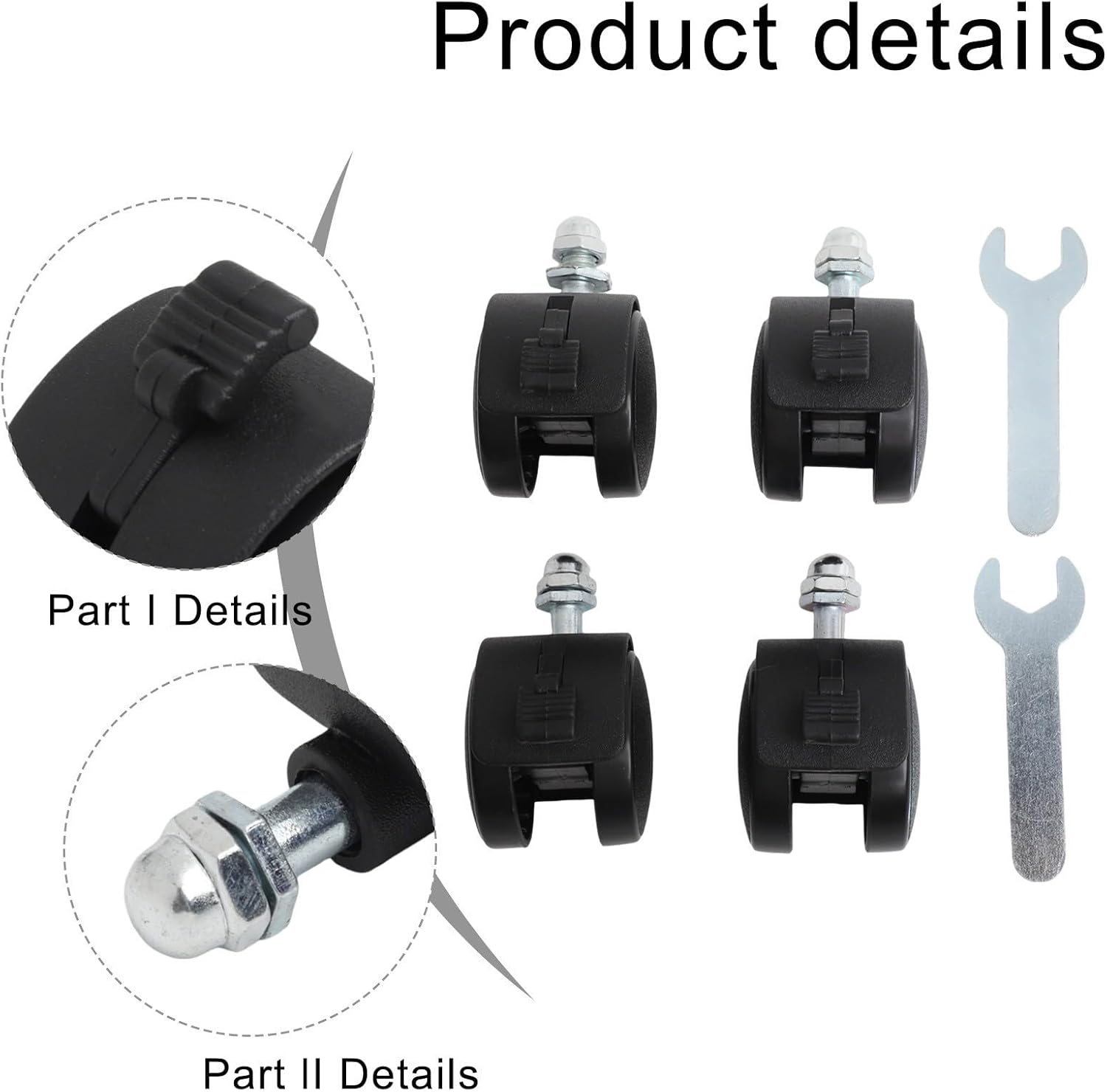 4 Pack Replacement Caster Wheels for Electric Oil Heater, Compatible with For Midea Models, 2 Wrenches (With brake)