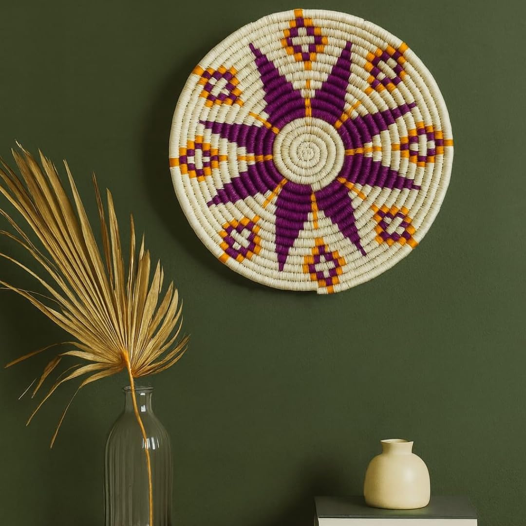 Swadestree Organic Handcrafted Home Decor Wall Art | Sabai Grass Wall Plates & Baskets | Perfect for Gifting - Diwali, Christmas, Ganpati, Anniversary | Multi-Coloured 12
