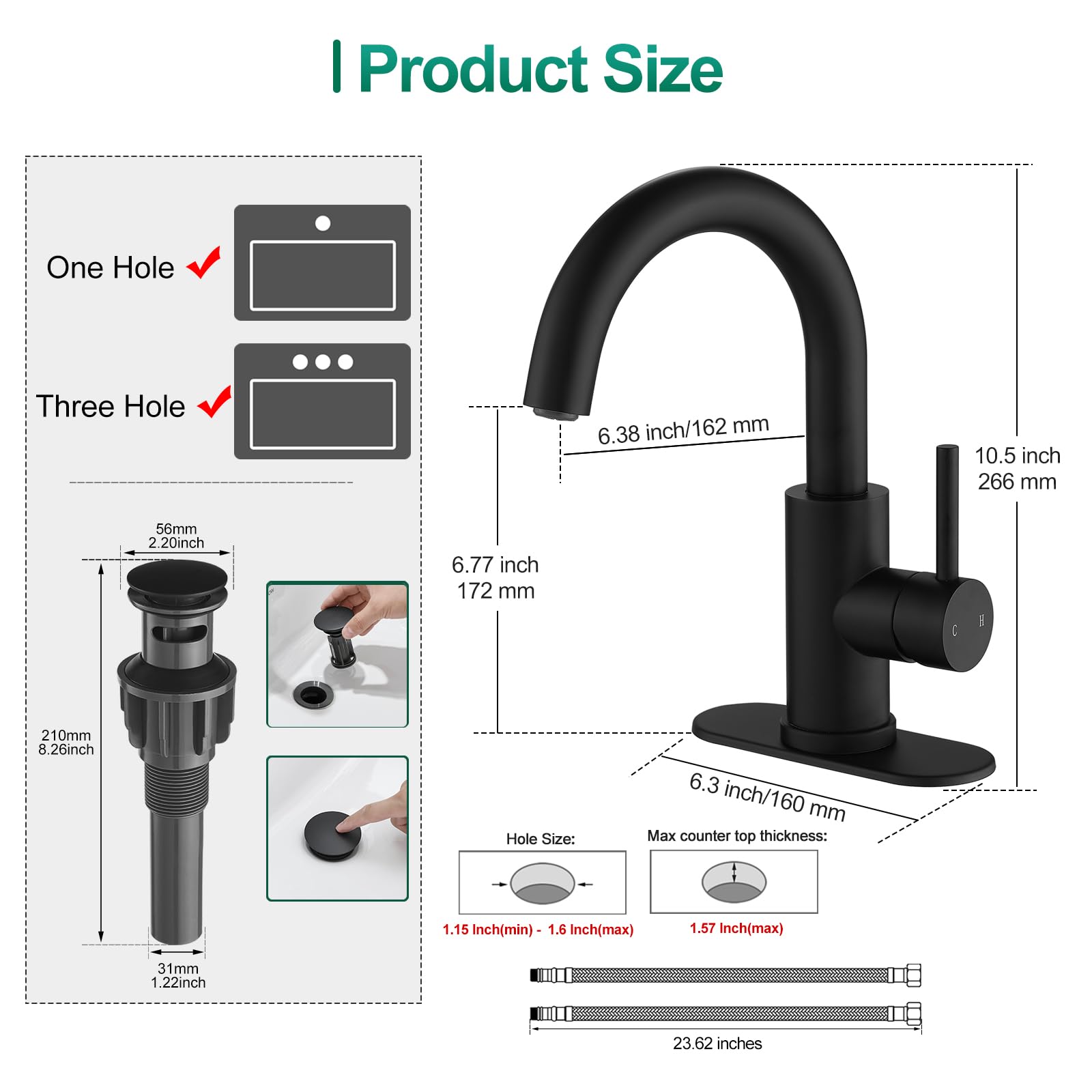 VOTON Bar Sink Faucet Bathroom Kitchen 360 Rotatable Faucet Matte Black Single Hole Bathroom Faucets Modern Small Mini — view 2