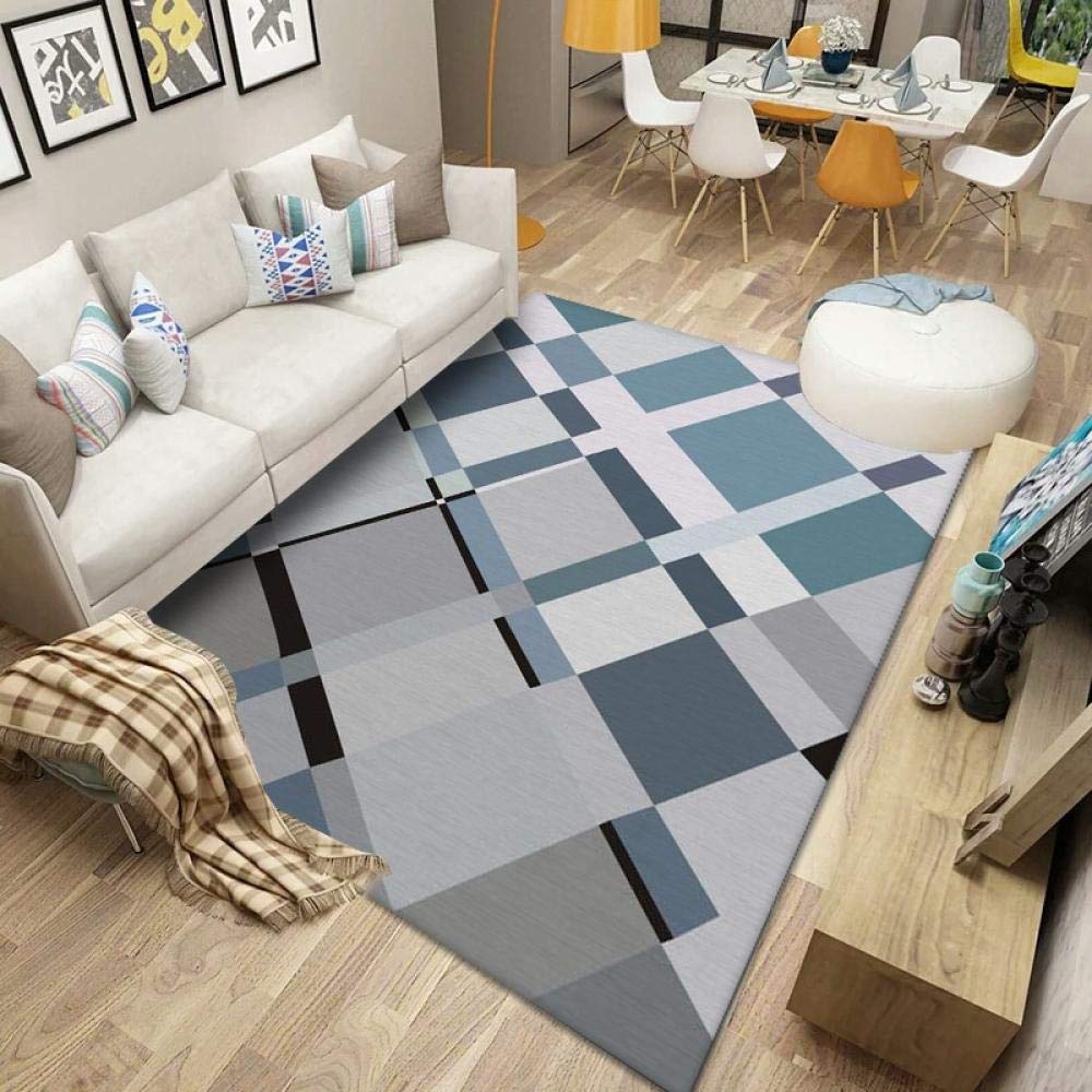 Tapis à poils courts géométrique gris cyan 160x230 cm résistant et doux