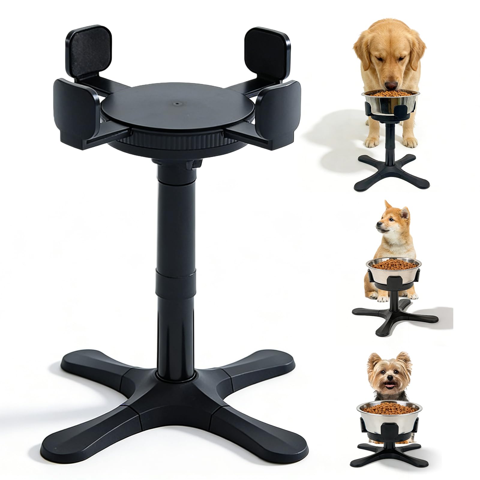 Comedero ajustable en altura: plástico ABS, gris, cuenco para perros elevado, cuenco antideslizante ajustable, comedero para perros, para alimentación de mascotas, adecuado para cuencos de 14