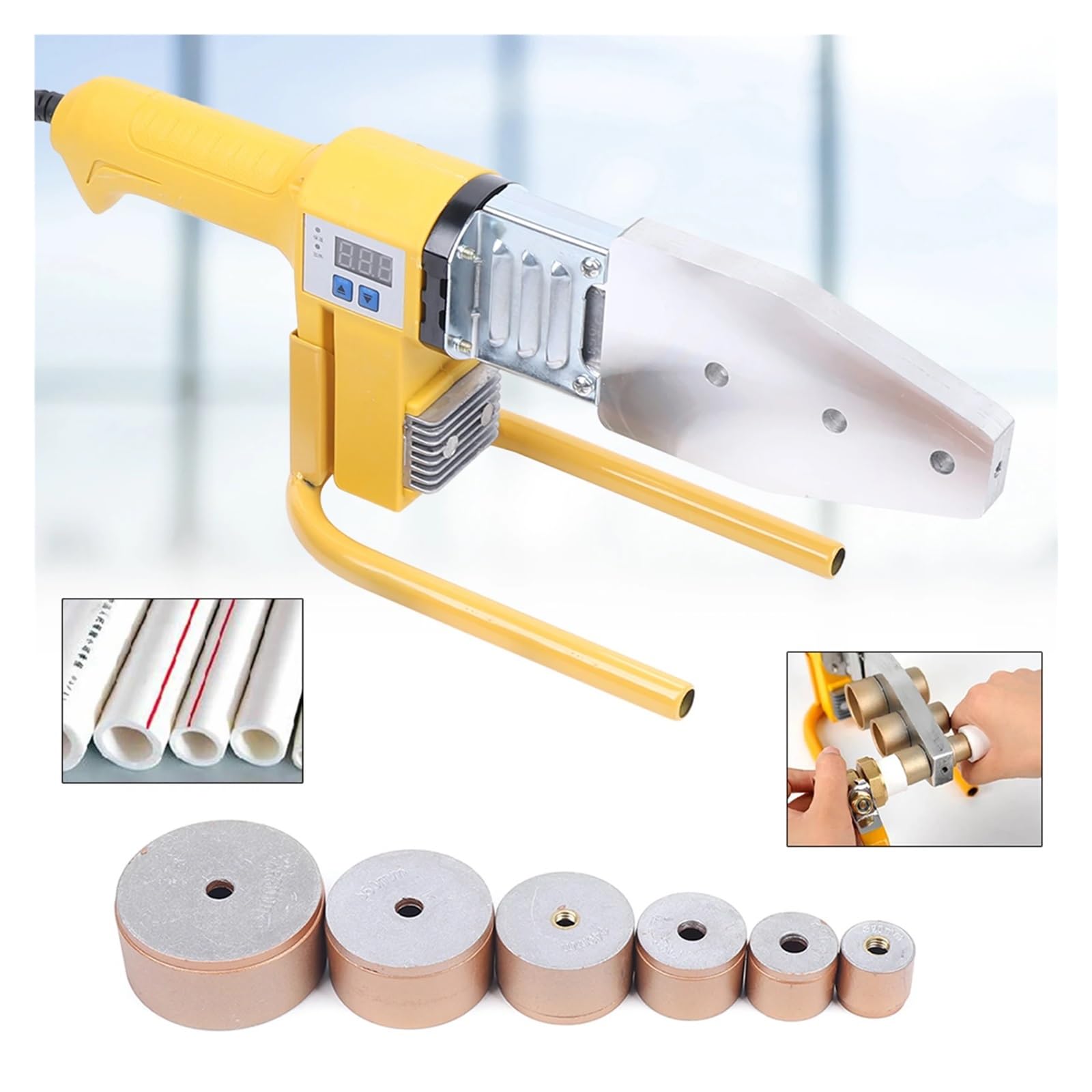 Soldador de tubos for soldadura por fusión plástico PPR, PE y PP Ø20-63 mm Para uso de bricolaje