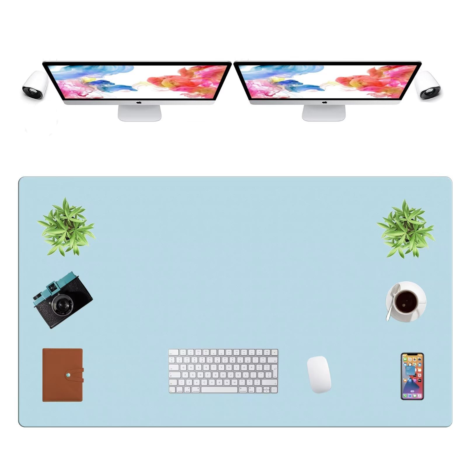 LL-COEUR Extra Large PU Leather Desk Mat Large Mouse Pad XXL Waterproof Table Mat Office Laptop Writing Pad (51.2 x 29.5 inch, Sky Blue)