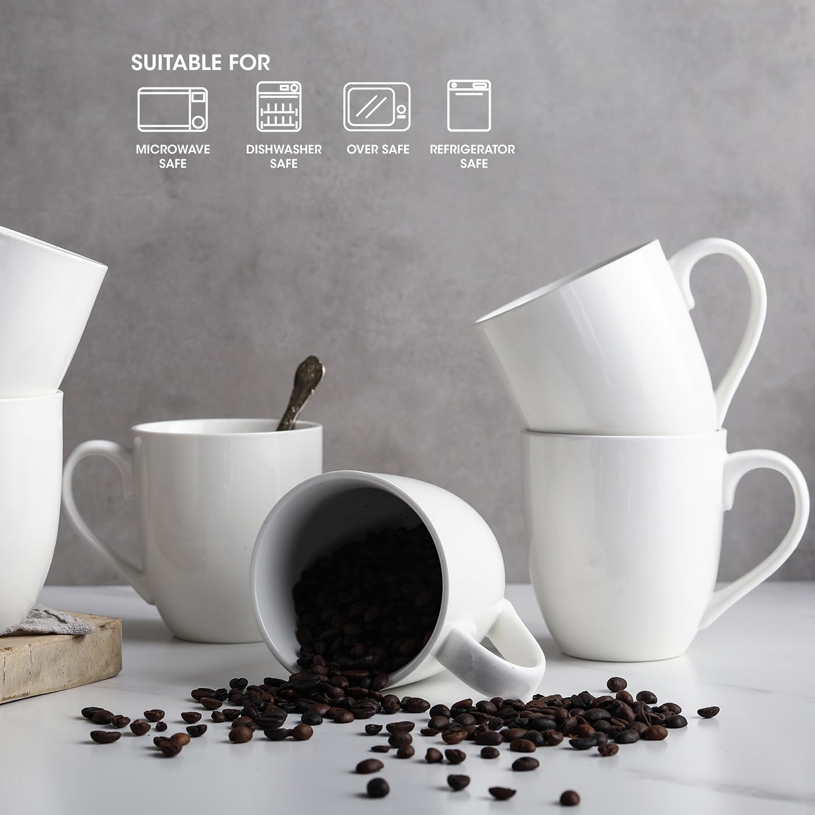Taza de café blanca de 16 onzas, taza de leche de gran capacidad, taza de cerámica para café, té caliente, taza de capuchino de cacao caliente, apta para microondas y lavavajillas (6 piezas)