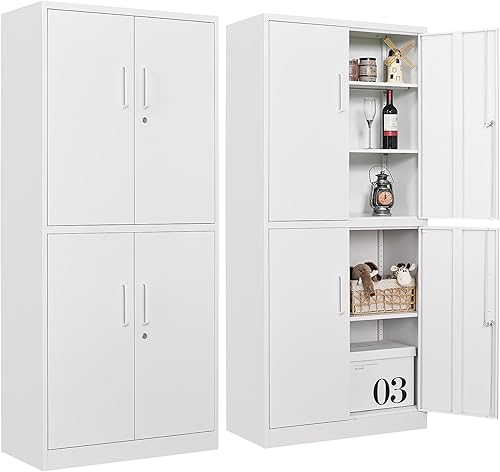 Armarios de almacenamiento de metal con puertas y estantes, armario de almacenamiento de garaje de 71 pulgadas con puertas de bloqueo, armarios de