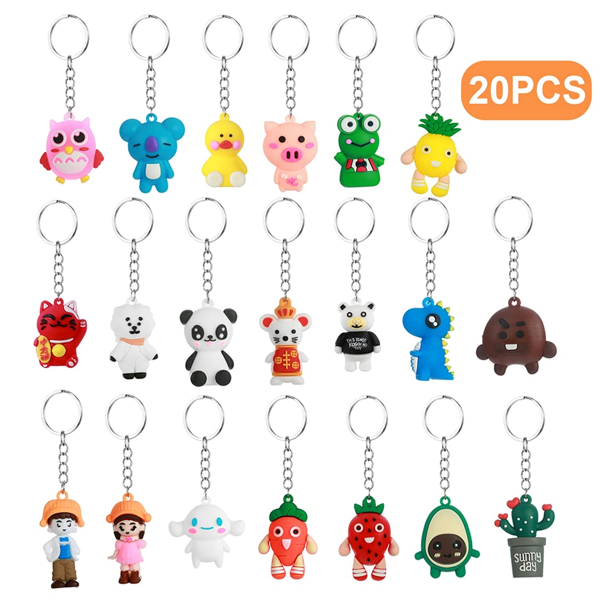 Ohaoduo Animal Key Chain for Kids, Set of 20 Silicone Key Chains