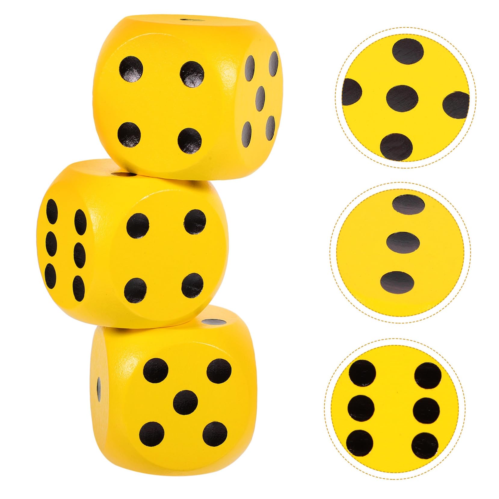 Hohopeti Dés en Bois Jaune 3 Pièces Légers et Portables Coins Arrondis pour Jeux de Société la Maison et Réunions Familiales