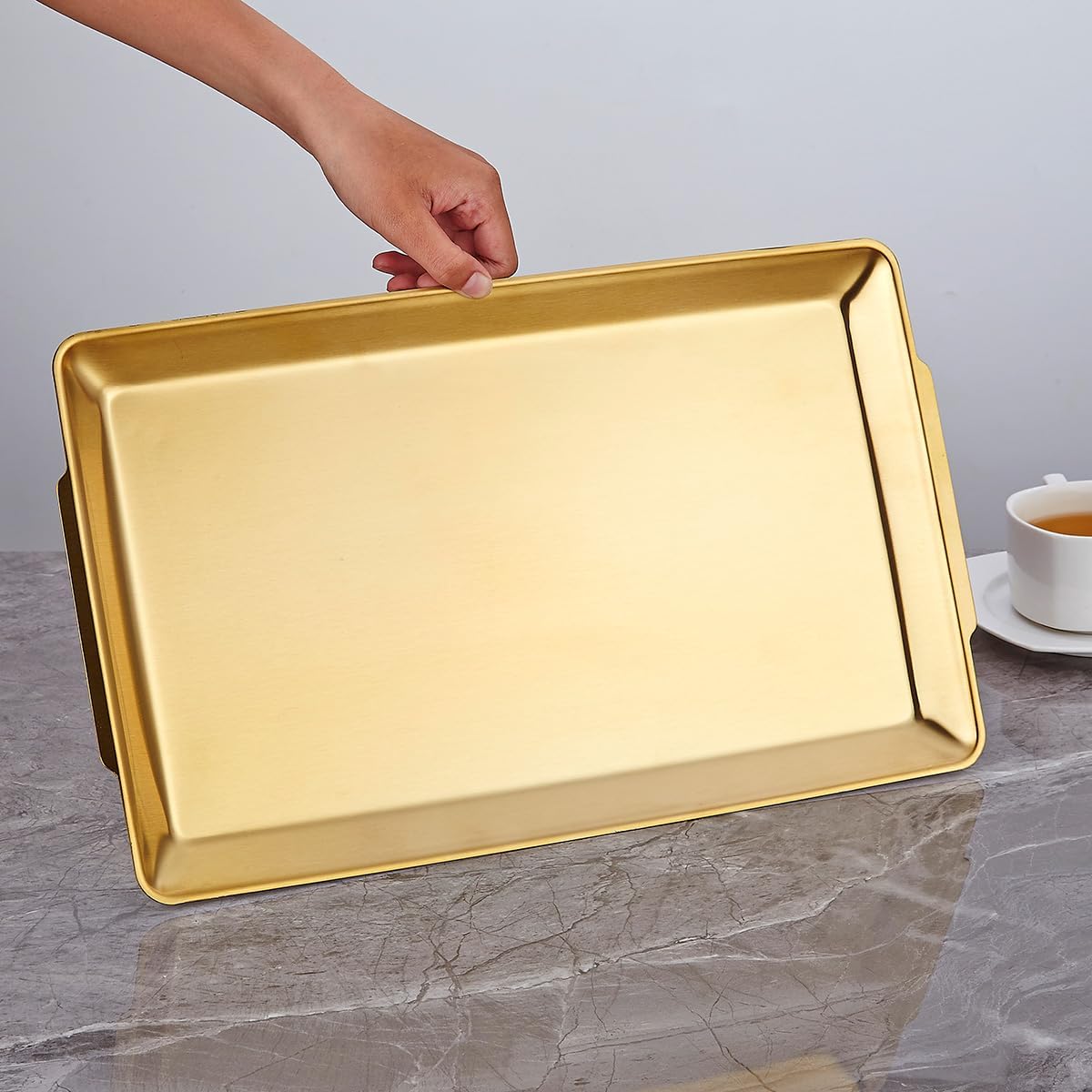 15.8" x 9.5" Large Serving Platters, Stainless Steel Heavy-Duty Large Serving Trays, Gold Rectangular Plates for Food, Fruit, Party, Wedding, Christmas, Chip and Scratch Resistant - Image 8