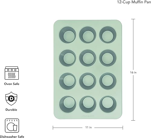 Vista 54 de KitchenAid Molde antiadherente de acero aluminizado para magdalenas de 12 tazas, contorno plateado