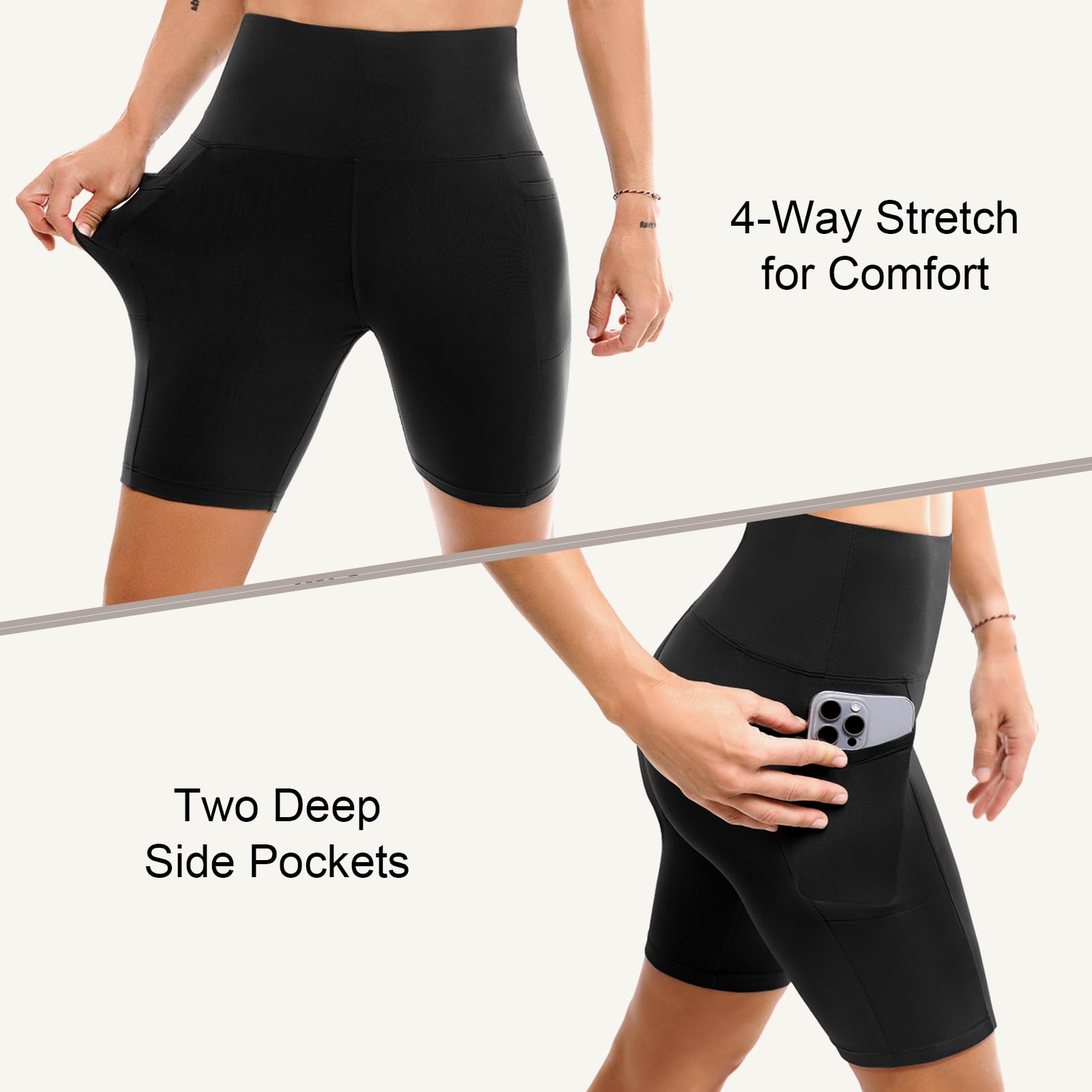 Leafigure 2 Pack Womens Biker Shorts with Pockets, High Waisted Yoga Shorts for Women Running Gym and Workout: White/Beige Large-X-Large