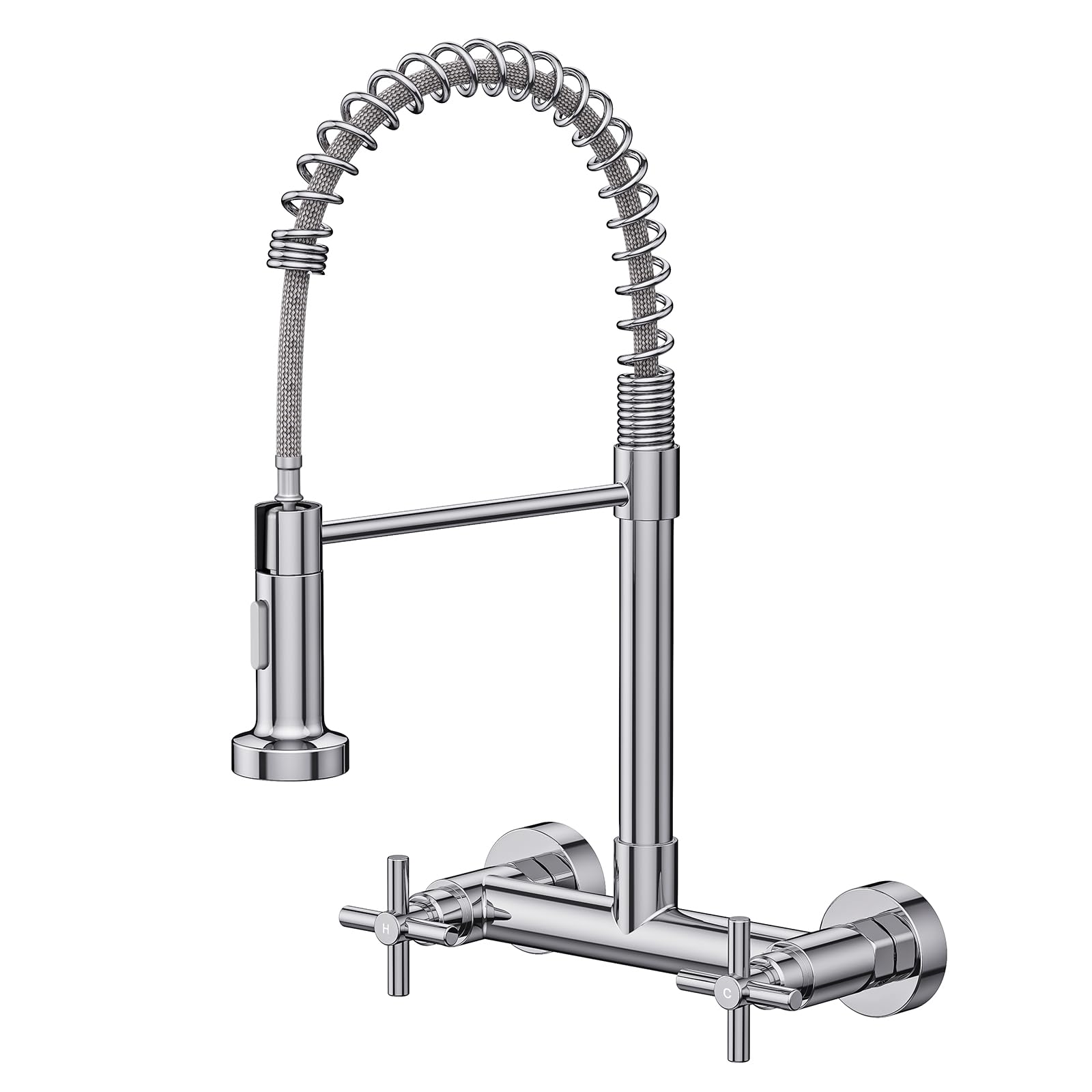 Photo 1 of [HEAVILY USED] Wall Mount Faucet, Hurran Kitchen Faucet, 8 Inch Utility Sink Faucet with 2 Functions Sprayer, Commercial Kitchen Sink Faucet Dual Handles for Laundry Room Restaurant Compartment Sink (Chrome)