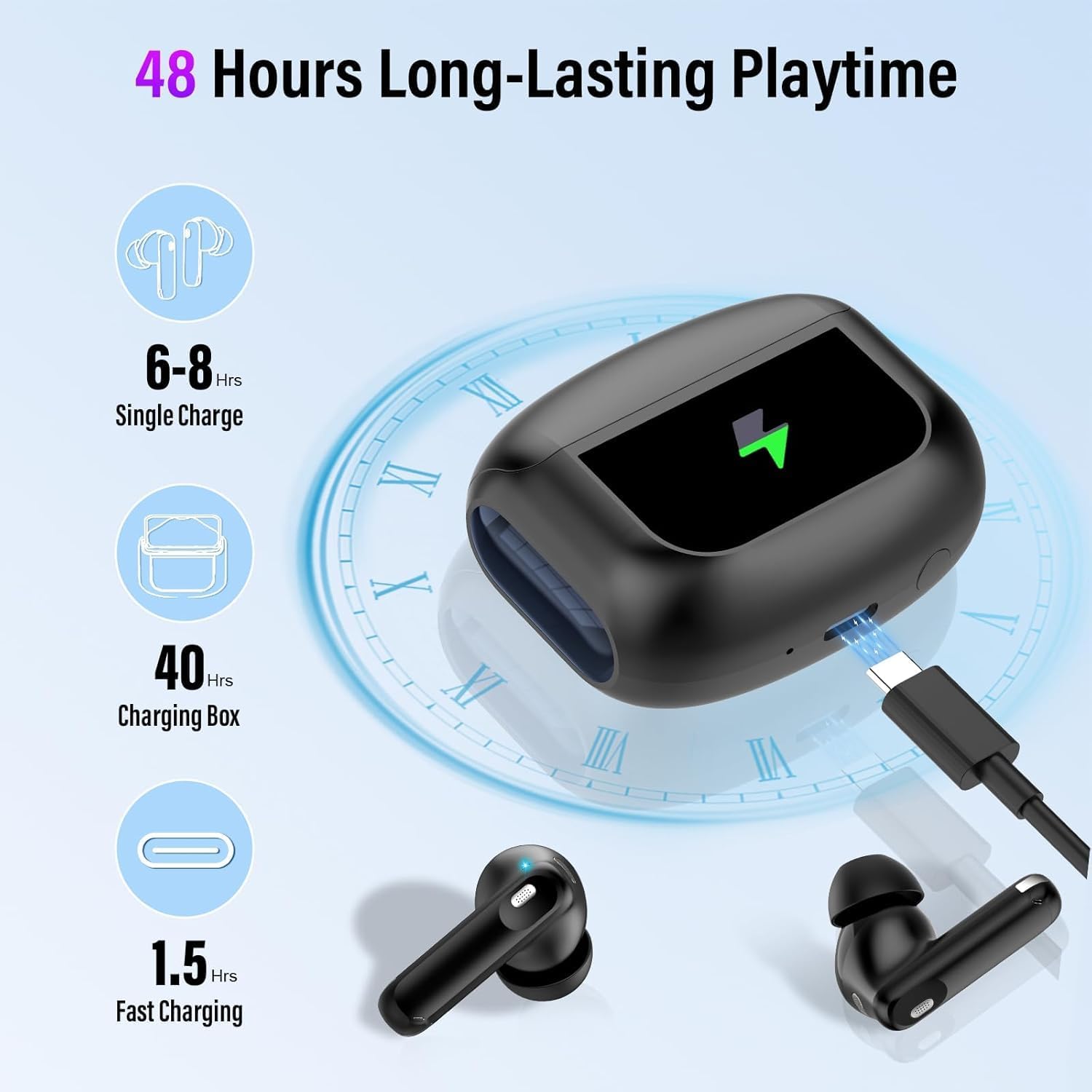 Wireless Earbuds, Bluetooth 5.4 Headphones with Multifunctional Touch Screen, 48H Bass Stereo Ear Buds with ANC/ENC Noise Cancelling/Transparency Mode, IPX7 Earphones with 5 EQ Modes for iOS Android - Image 7
