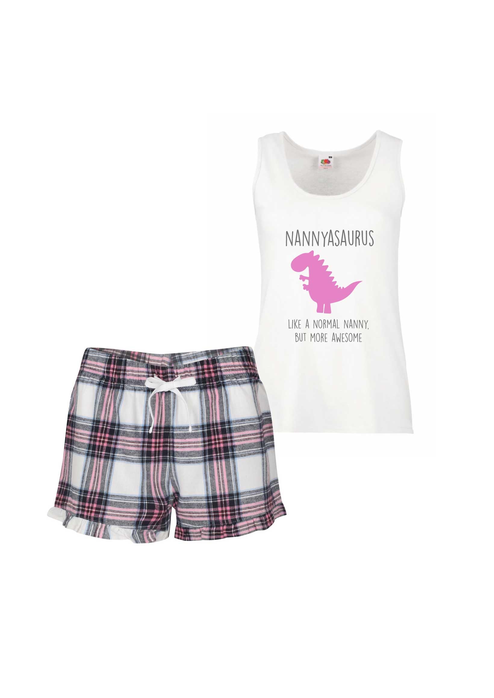 60 Second Makeover Women's Pink Limited Nannyasaurus Awesome Nanny Dinosaur Pyjamas For Pjs Gifts For Nanny Birthday Gifts Presents For Nan Short Pyjamas Set Pajamas - M