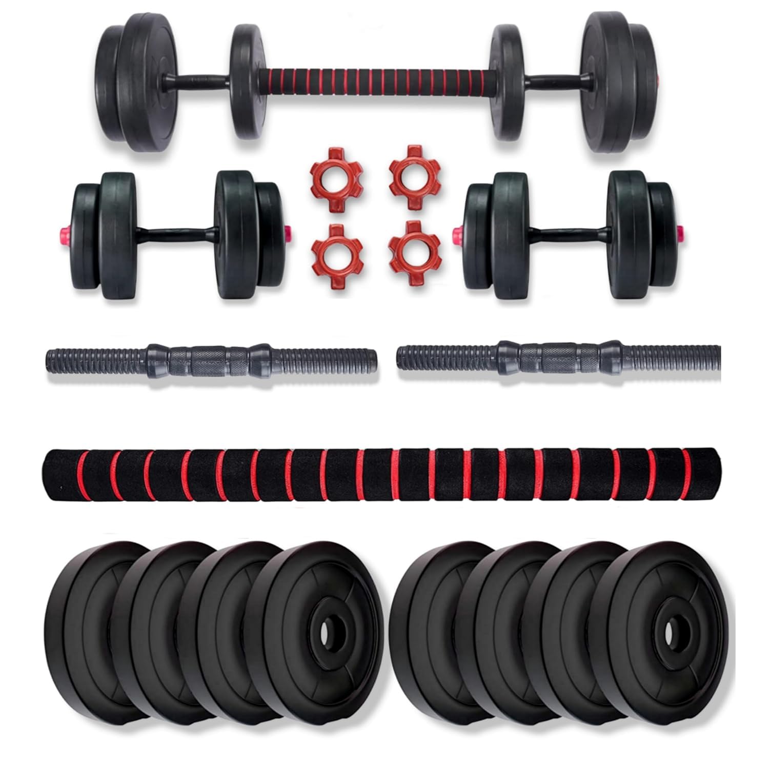 PVC Dumbbell Set and Fitness Kit for Men and Women | 3-in-1 Convertible Design for Whole Body Workout with Connector Rod, Adjustable Weights, and Home Gym Essentials (12, Kilograms)-image-40
