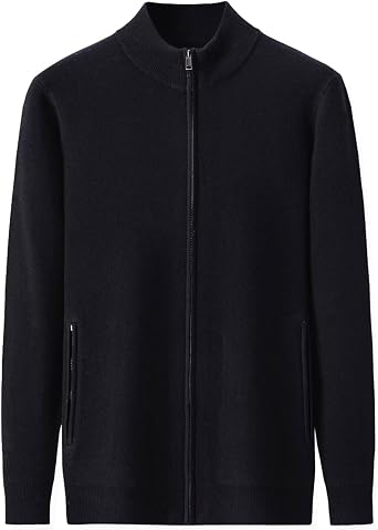 HNVAVQ 100% Cashmere Cardigan Sweaters for Men Knitted Full Zip Sweater with Pockets