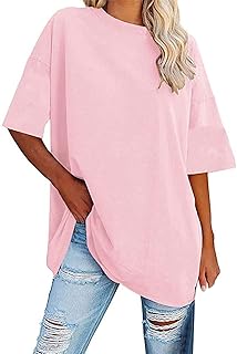 Women's Oversize Tee Tops Drop Shoulder Short Sleeve...