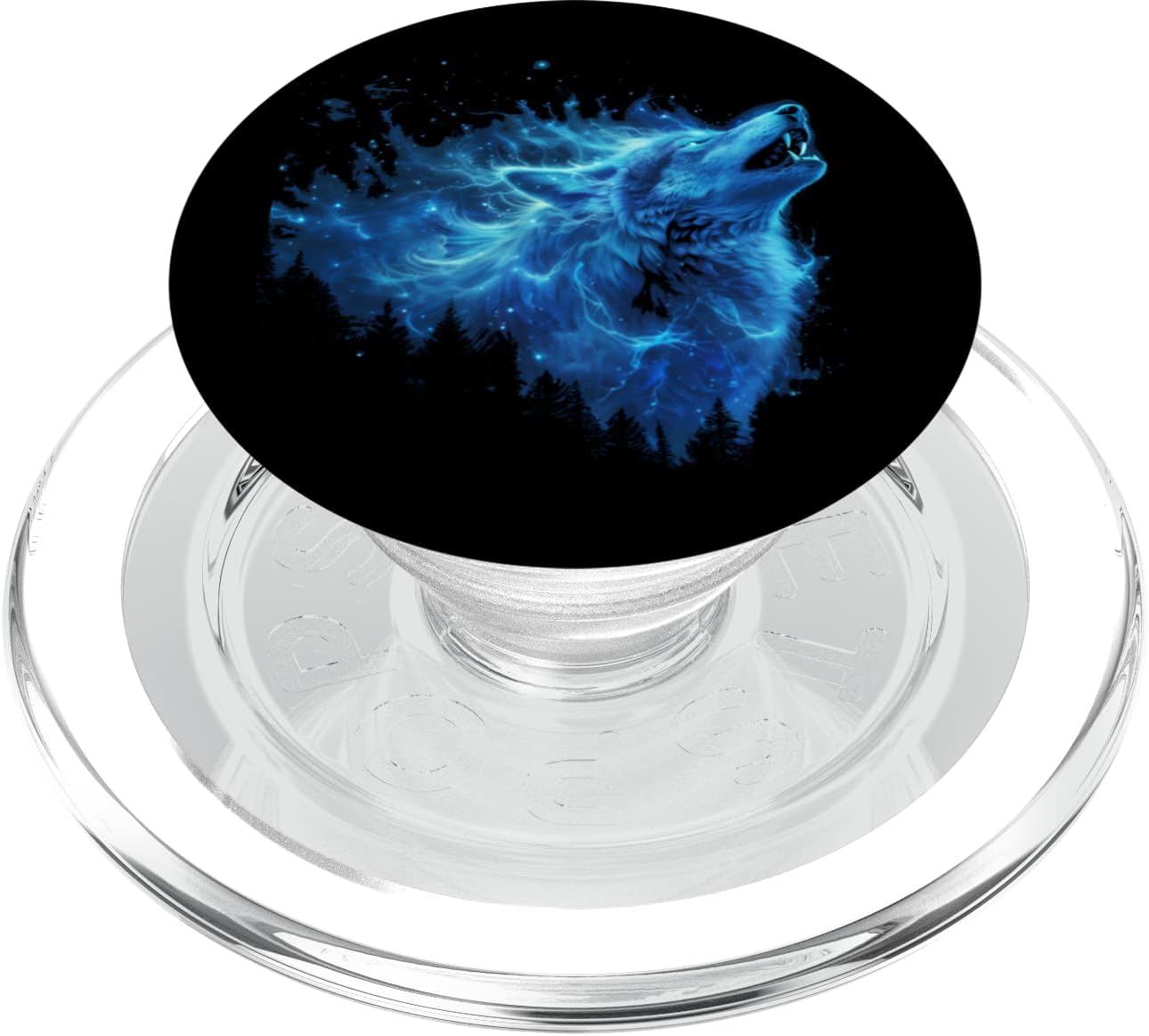 Galaxy Wolf Howling Graphic Electrical Blue Wolf Lovers PopSockets PopGrip for MagSafe