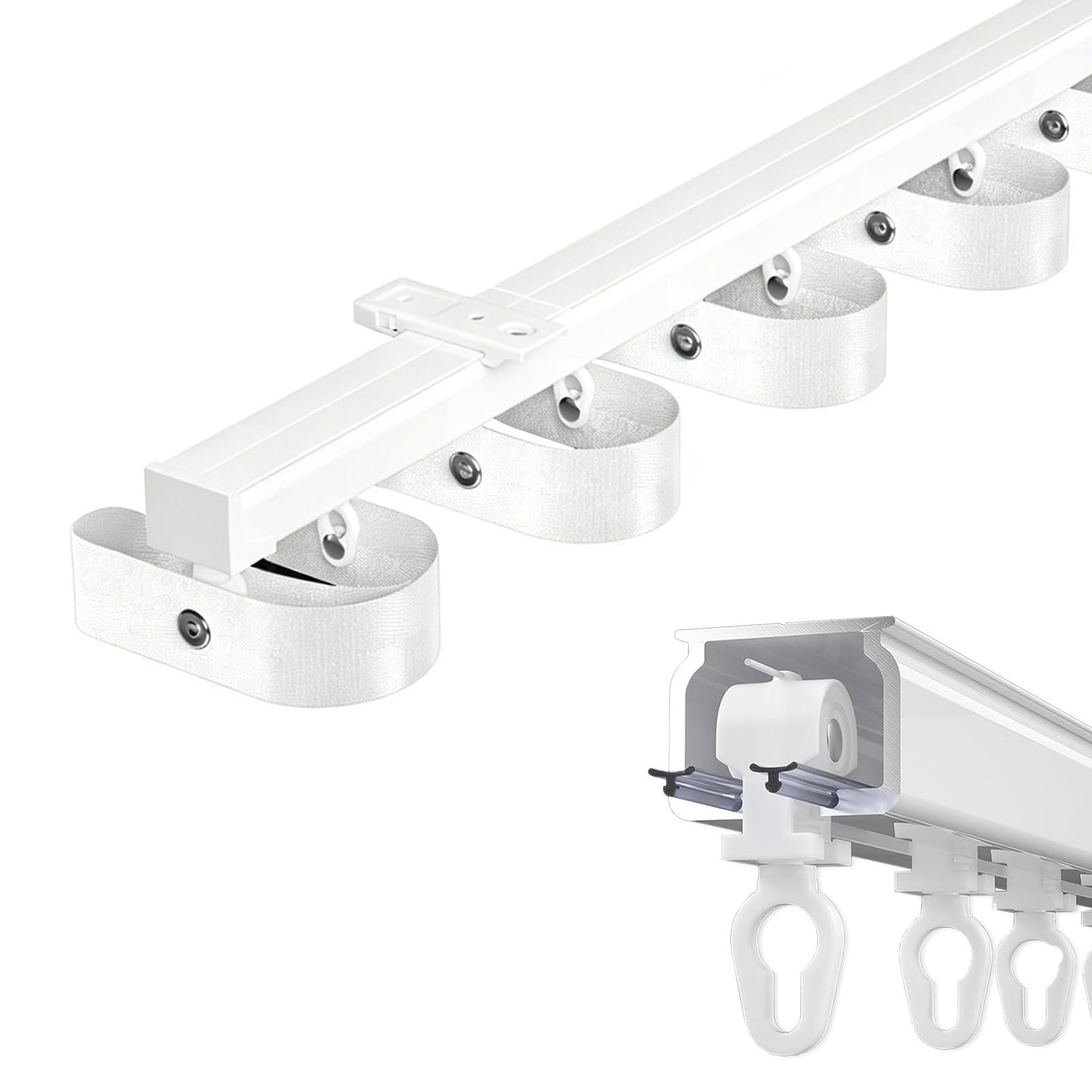 Heavy-Duty Ripplefold Curtain Track With Tape Set, Ceiling/Wall Mounted Curtains Rails, Ripple Fold Traverse Track System For Living Room/Bedroom/Room Divider(110CM(3.6FT))