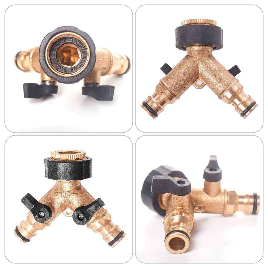 Solid Brass Garden Tap Splitter - Double Way 3/4" Push-Fit Hose Connector Kit,Water Hose Tap Quick Individual On/Off Splitter - Image 3