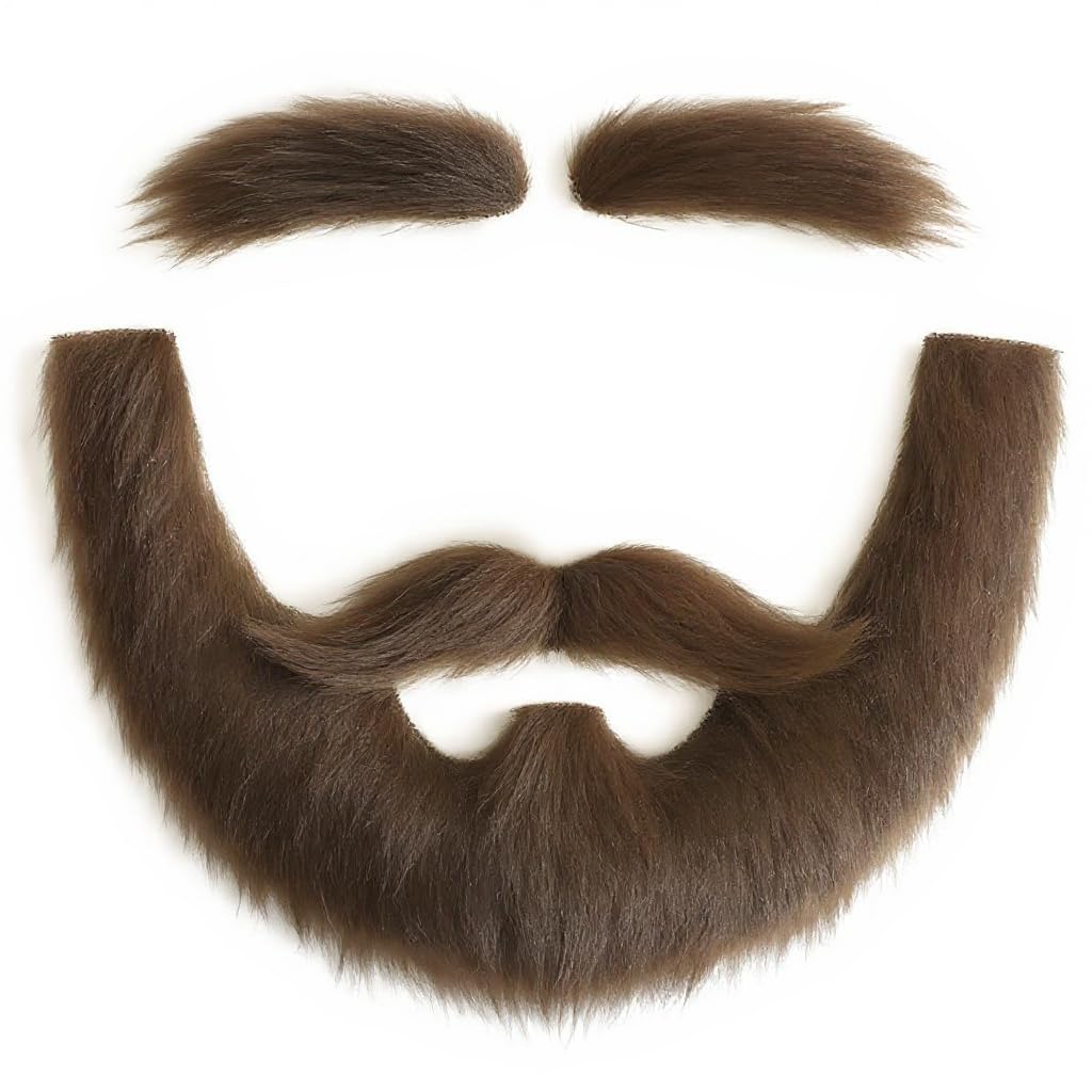 Honcloud Men's Brown(Mustache And Eyebrow) Diy Self Adhesive Fake Mustache Set Fake Beard Material Novelty Mustaches For Costume And Halloween Festival Party, One Size