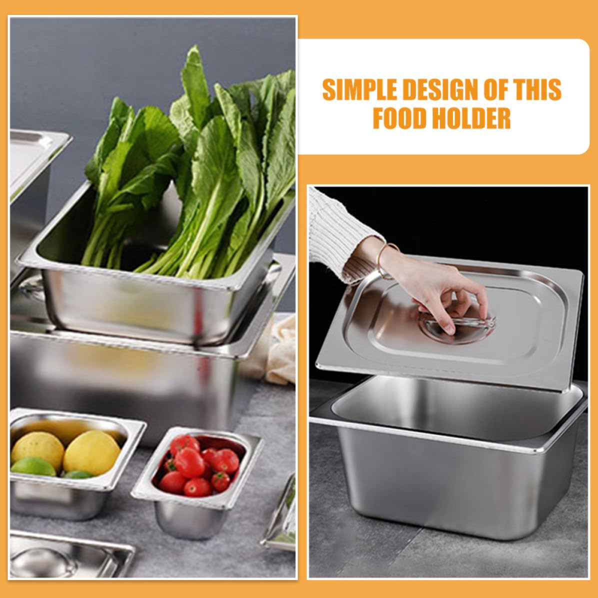INOOMP Set da 2 Piatti da Portata Rettangolari in Acciaio Inossidabile con Coperchio, Resistenti e Riutilizzabili, per Buffet e Catering