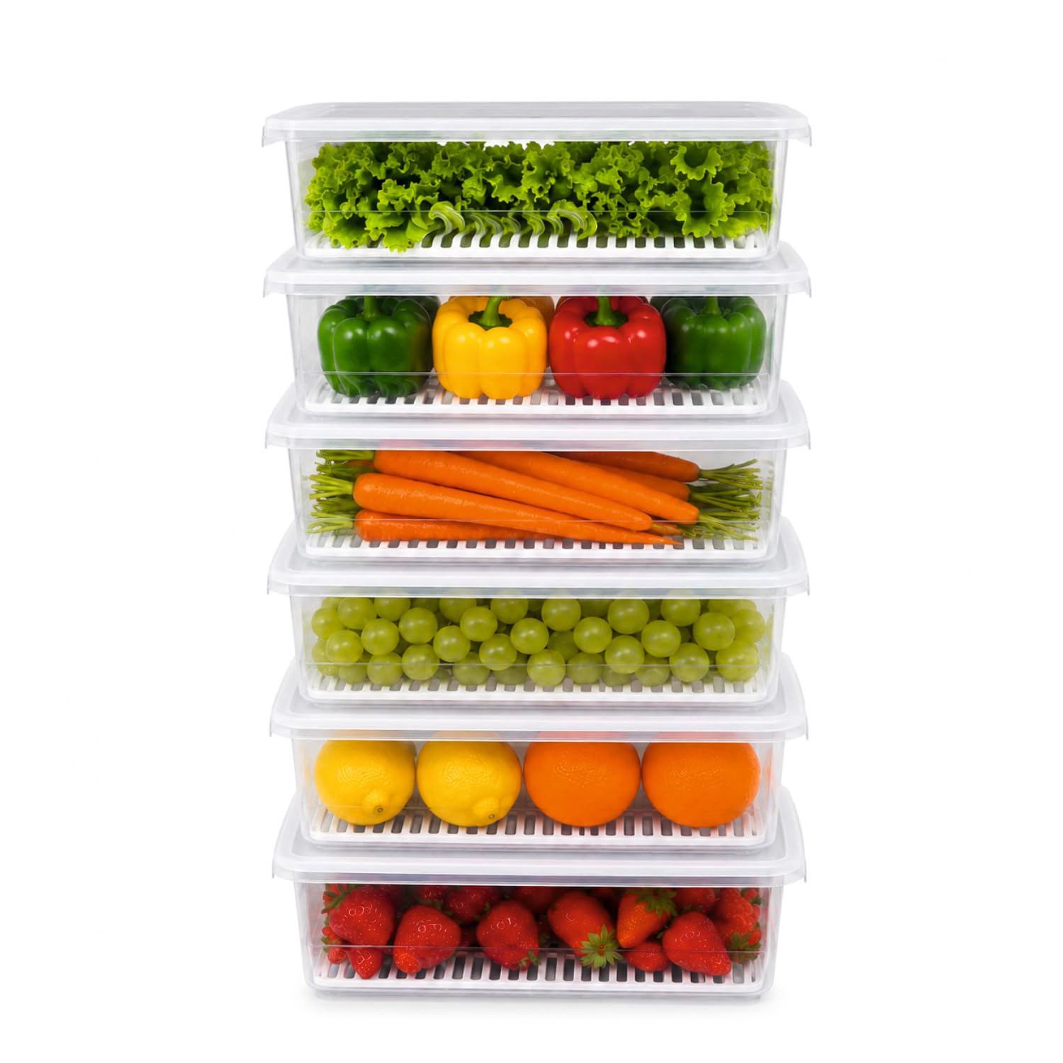 CHI-SHI 1500ML Fridge Storage Containers Set of 6 with Removable Drain Plate & Lid | Leak-Proof Stackable Refrigerator Organizer Boxes for Vegetables, Fruits, Snacks|BPA Free|Easy to Clean & Reusable-image-49
