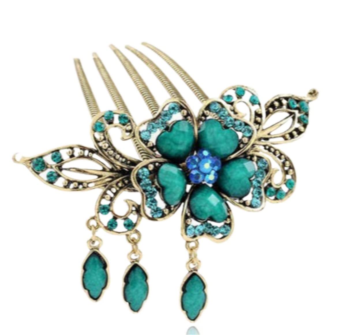 Grzebień do Włosów Akcesoria Do Włosów Dla Kobiet Boczny Grzebień Z Pomponem Retro Ozdobny Grzebień Do Włosów Klipy Rhinestone Flower Spinka Do Włosów Na Bal Weselny Ozdób do Włosów(C)