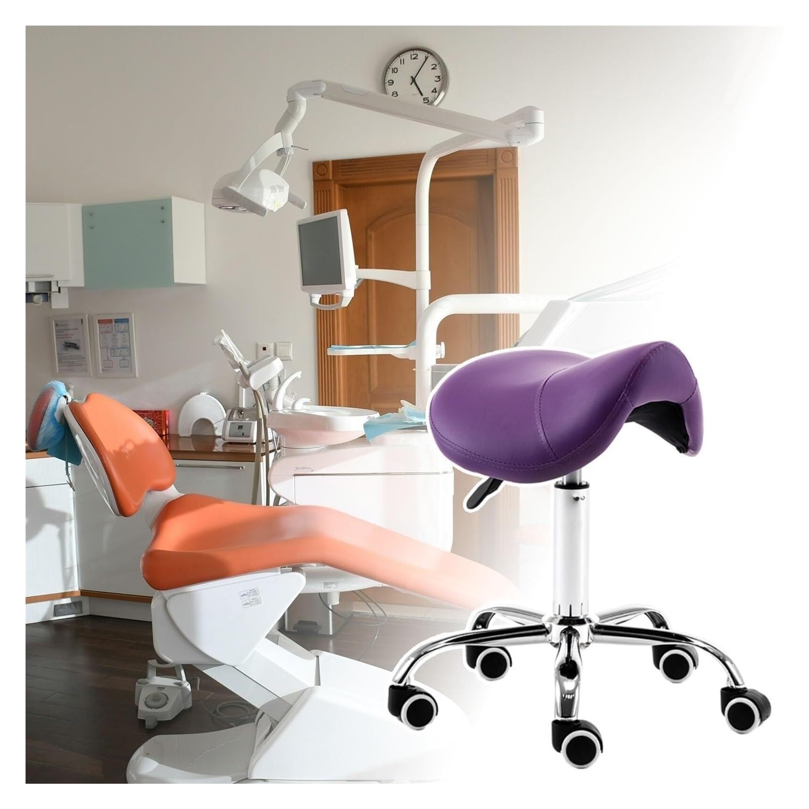 METTEOR Saddle Chair,Dental Hygienist Stool with Wheels, Professional Salon Liftable Drafting Chair for Tattooist Stylist Esthetician (Purple One Size)